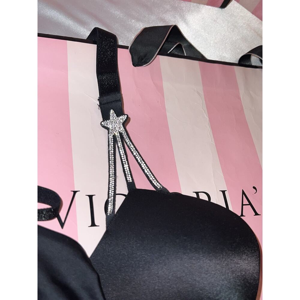 Victorias Secret Bra Push Up Shine Strap Shooting Star 32B Small Thong Black - Picture 3 of 8